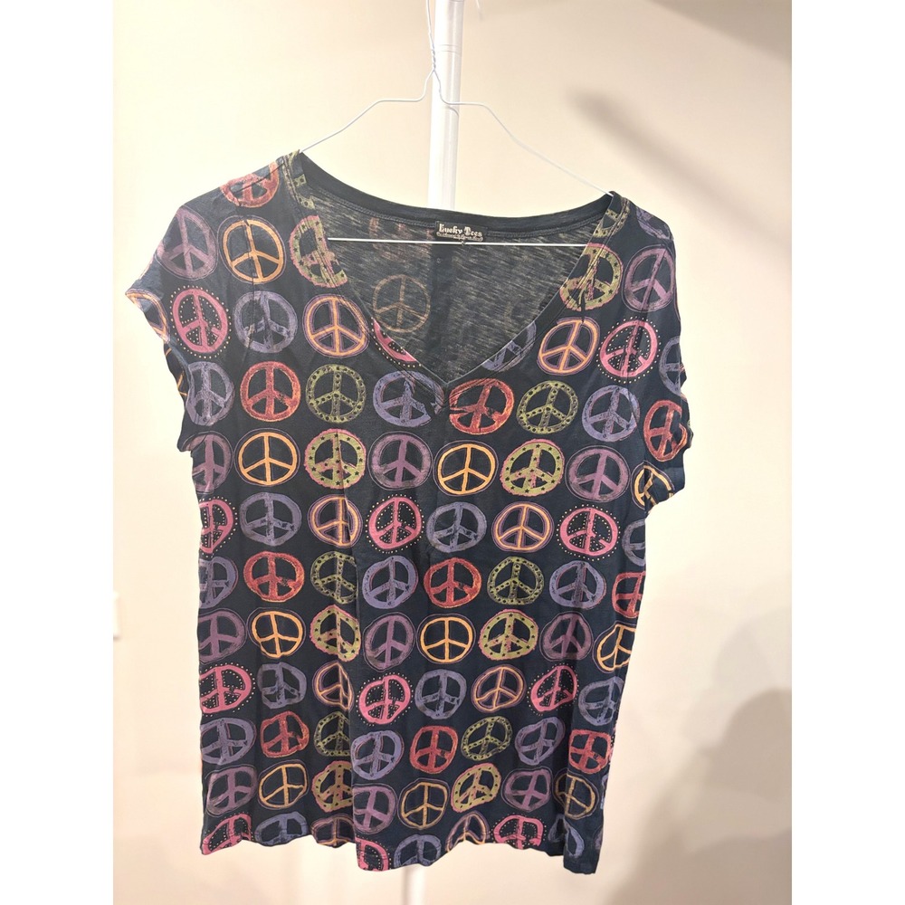 Hippie Retro Y2K Peace Sign Burnout V-Neck Tee Boho Graphic T-Shirt Vintage Wash